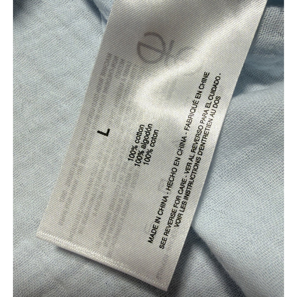 NWT NINE WEST Womens Large Ice Blue Gauze Long Sleeve Roll-Tab Cotton Shirt