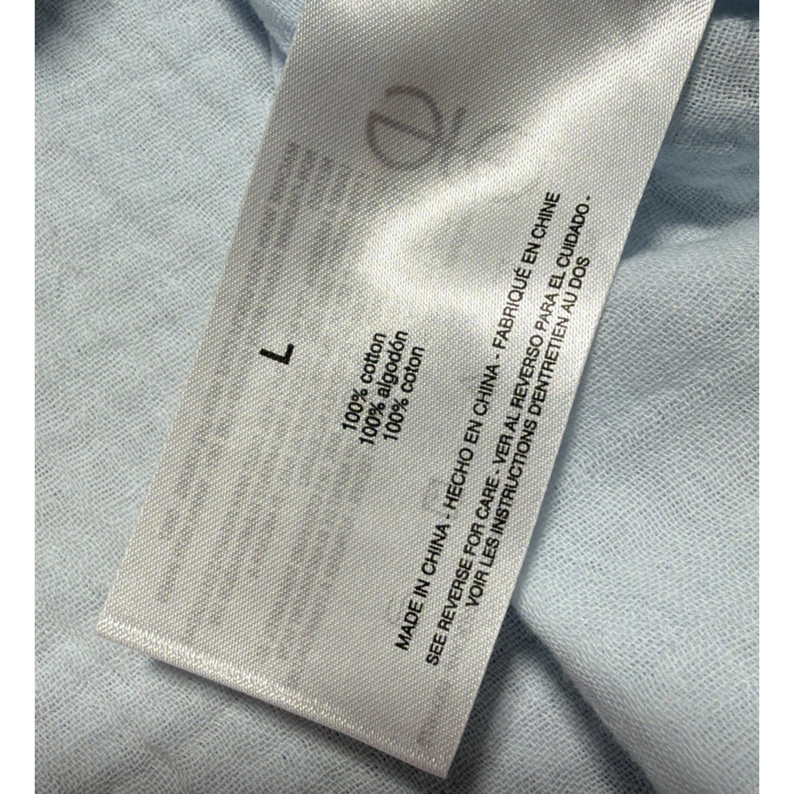 NWT NINE WEST Womens Large Ice Blue Gauze Long Sleeve Roll-Tab Cotton Shirt