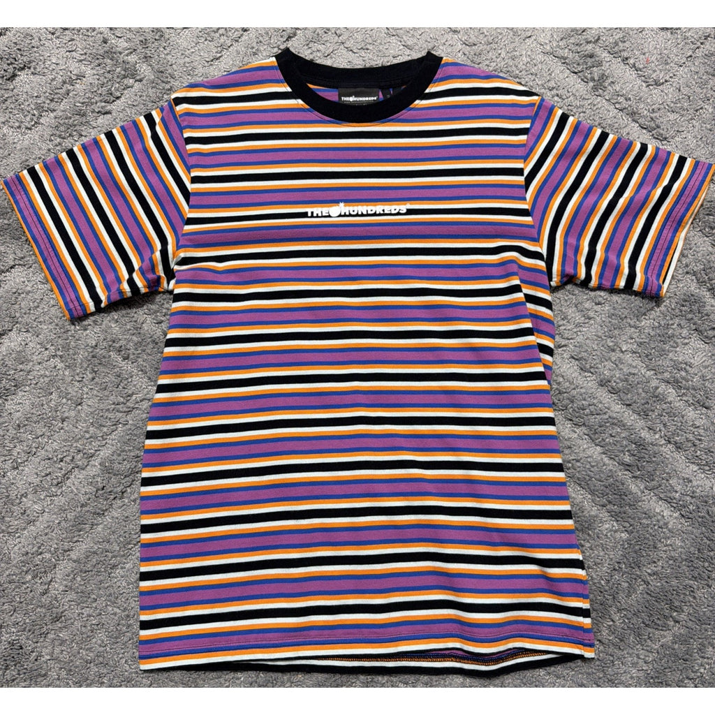 The Hundreds Men Shirt Medium Pink Striped Logo Embroidered Short Sleeve