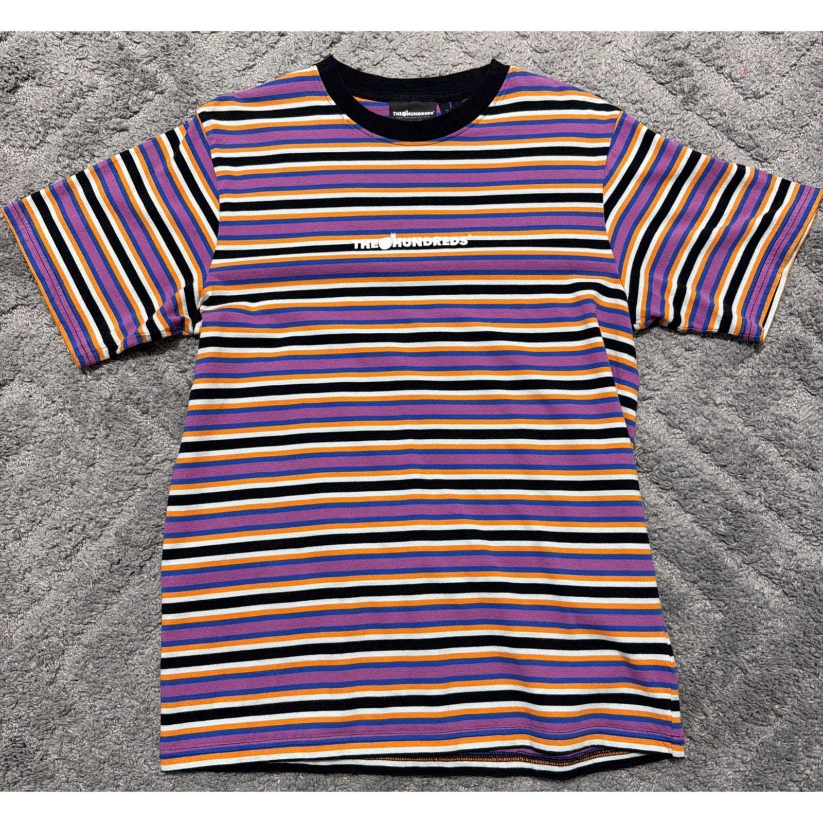 The Hundreds Men Shirt Medium Pink Striped Logo Embroidered Short Sleeve