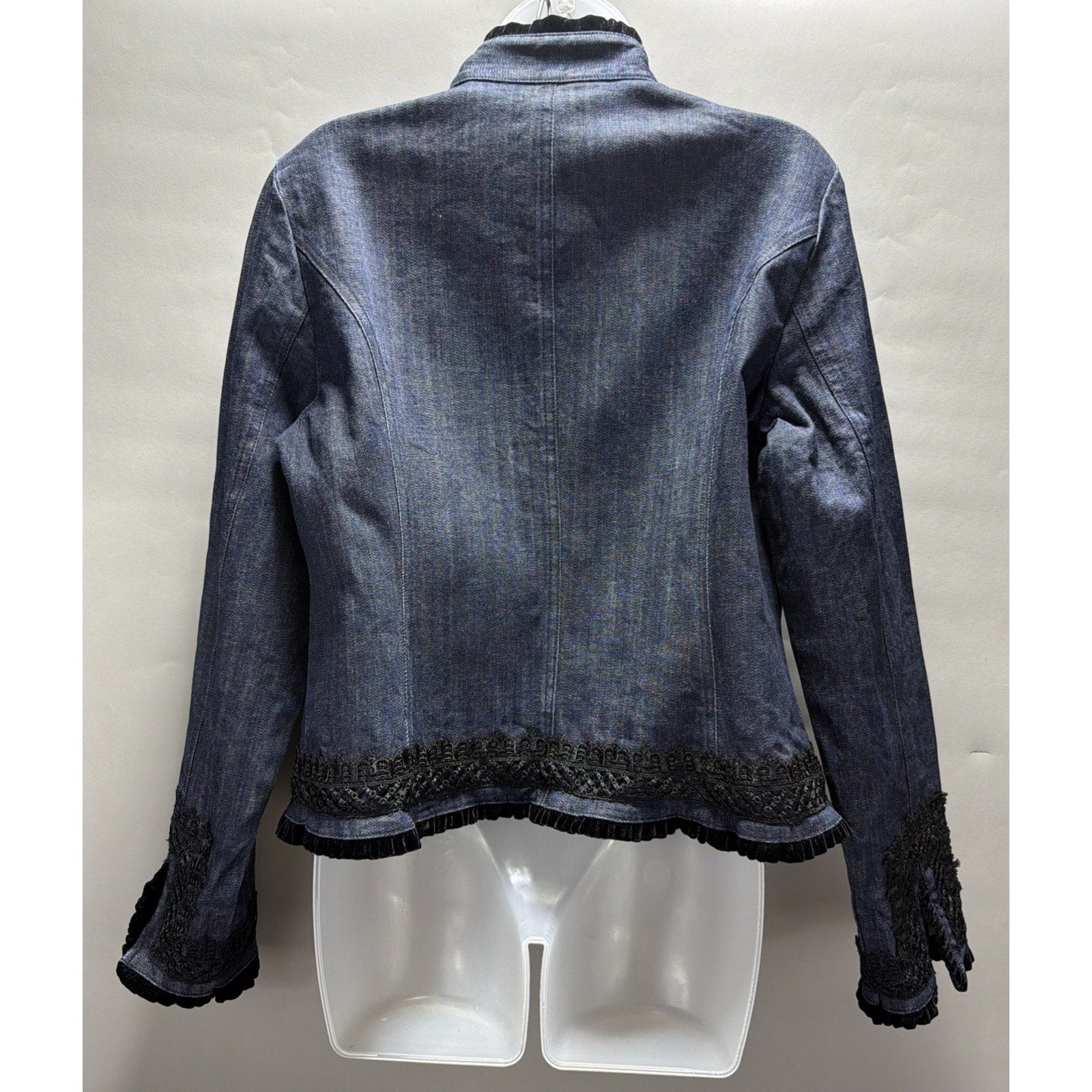 International Concepts Denim Jacket Embroidered Velvet Trim Boho Size Large