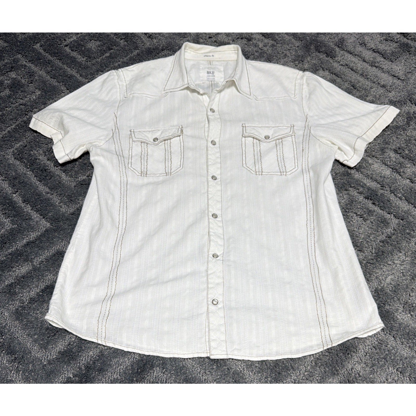 BKE Buckle Athletic Fit Pearl Snap Shirt Mens XL White S Sleeve Western Rodeo