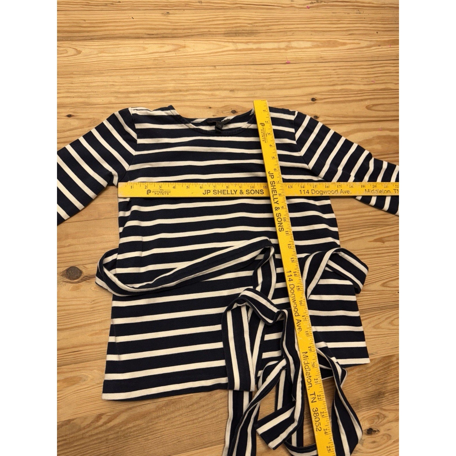 J Crew Striped Belted Cross Back Top Navy Ivory Women’s Size XXS