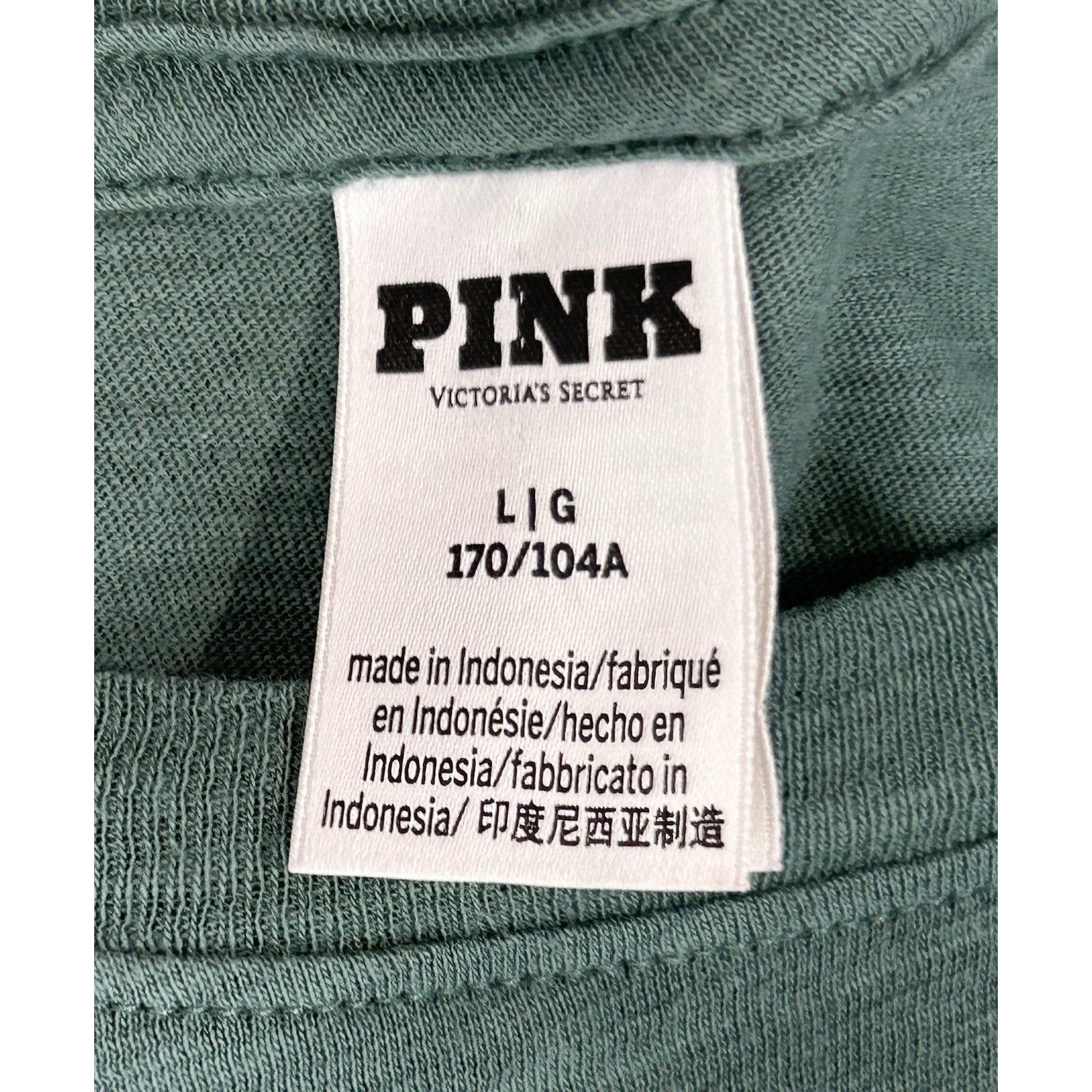 Victoria’s Secret PINK Large Green Long Sleeve Crop Top Malibu 100% Cotton.