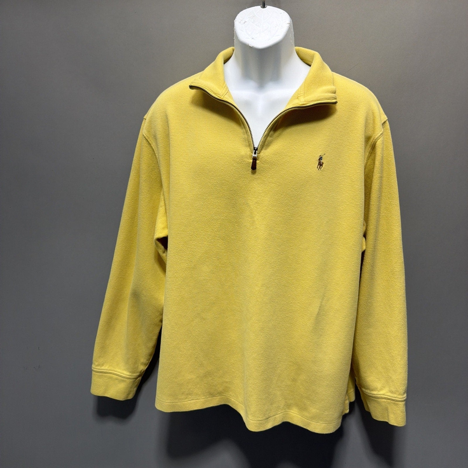 Polo Ralph Lauren Sweater Mens XL Yellow Estate Rib Quarter Zip Pullover/ Spot