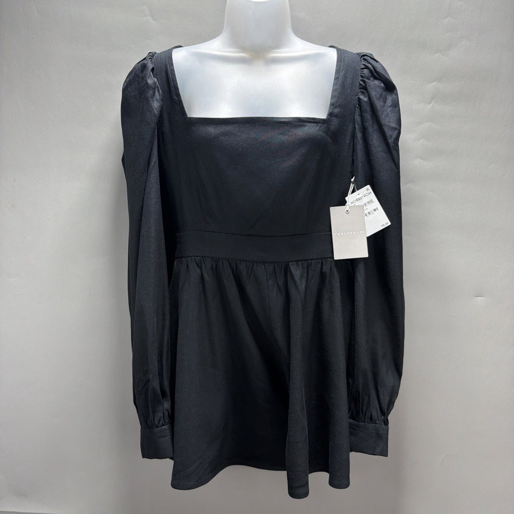 Chelsea 28 Nordstrom womens black Linen Puff shoulder Romper size M NWT Stretch