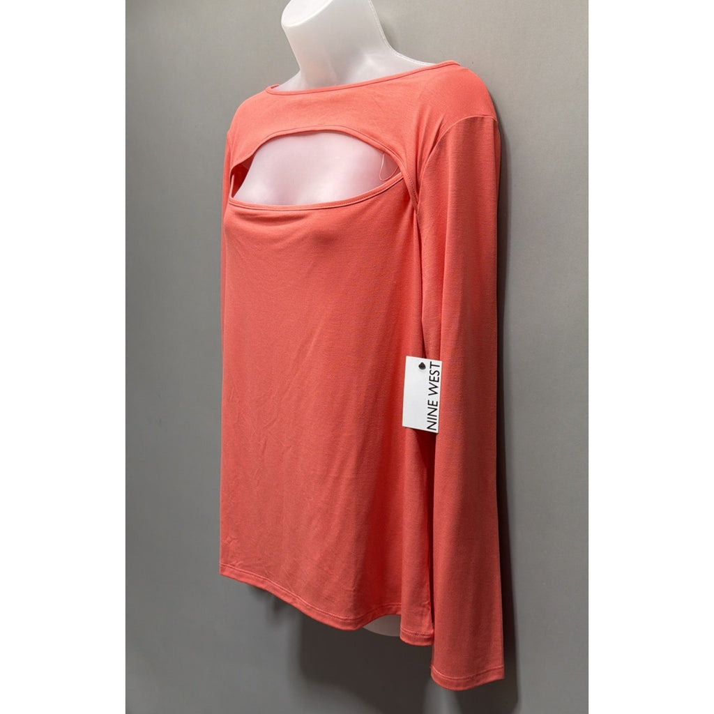 Nine West Women's Top XXL Coral Keyhole Neckline T-Shirt Style Soft Stretch NWT