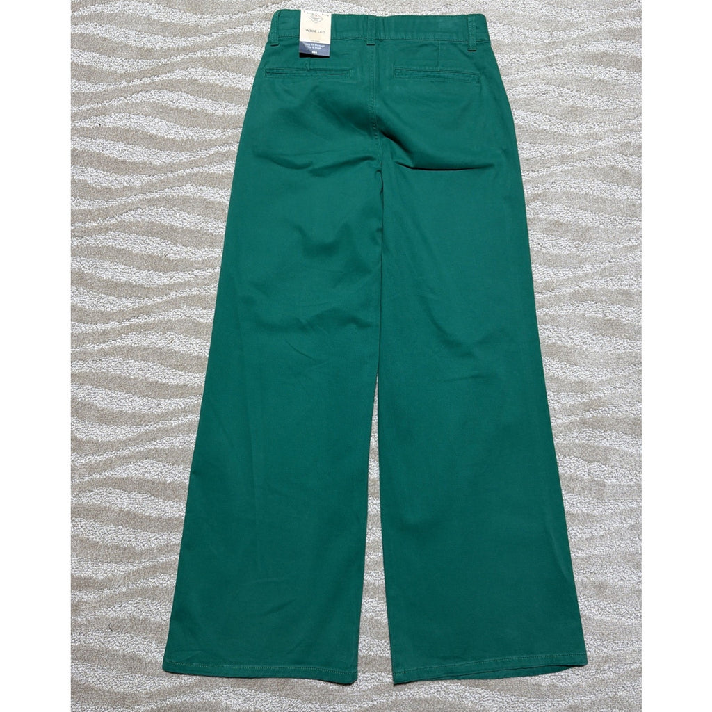 St. Johns Bay Pants Womens 2 Green Wide Leg Mid Ris Stretch Secretly Slender NWT