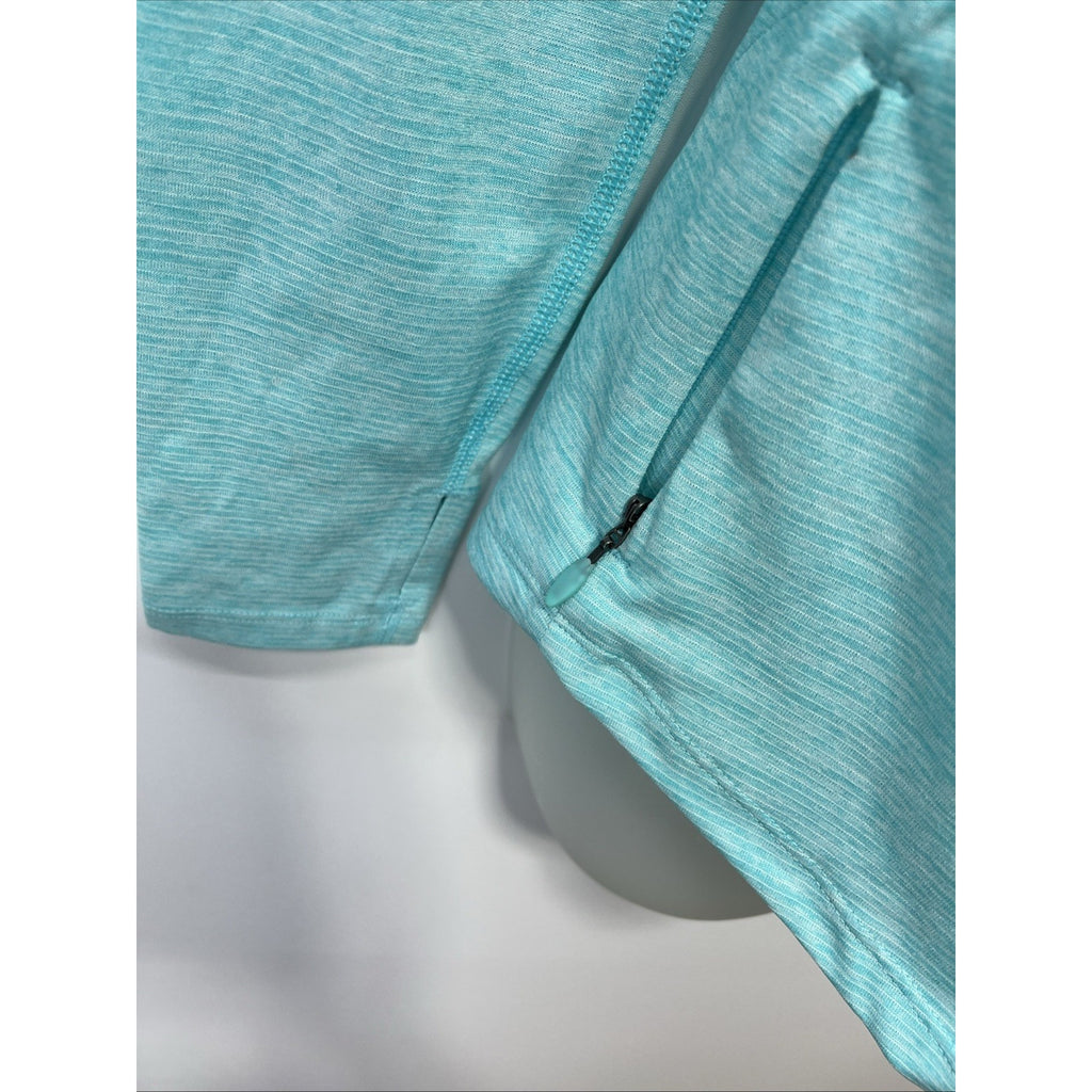 Under Armour Run Fitted Long Sleeve Hooded Shirt Pockets Blue Womens XS