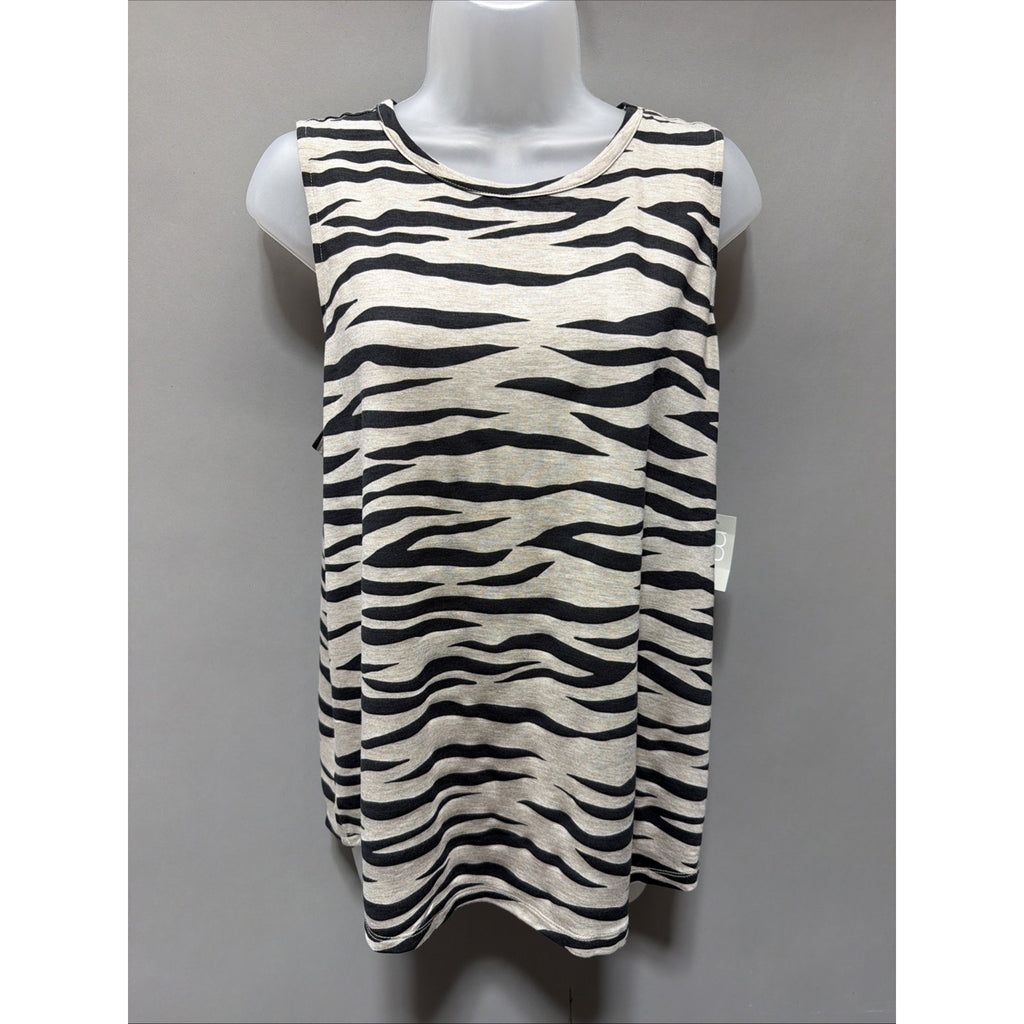 New Maurices 24/7 Tank Top Womens L Beige Black Zebra Print Crew Strappy Back