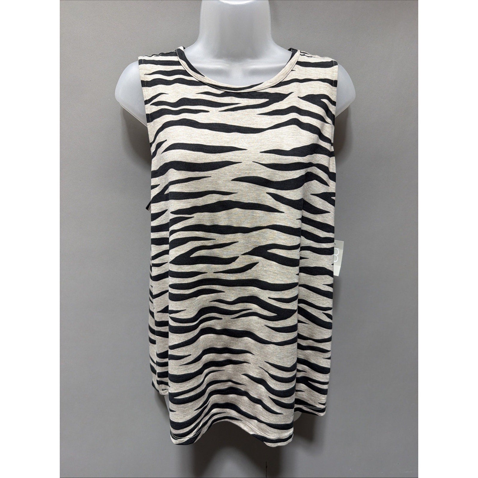 New Maurices 24/7 Tank Top Womens L Beige Black Zebra Print Crew Strappy Back