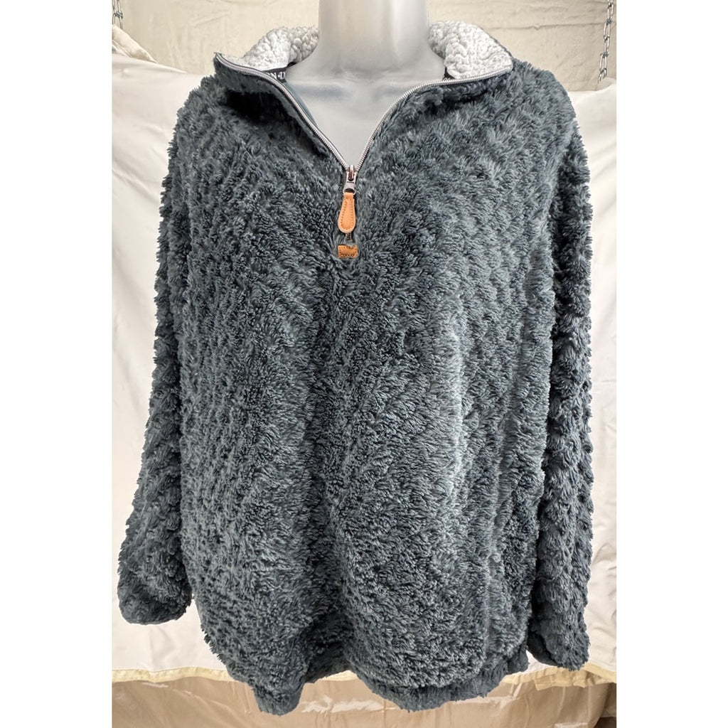 SIMPLY SOUTHERN Gray Blue Fleece Quilted look Fur 1/4 Zip Pullover Small