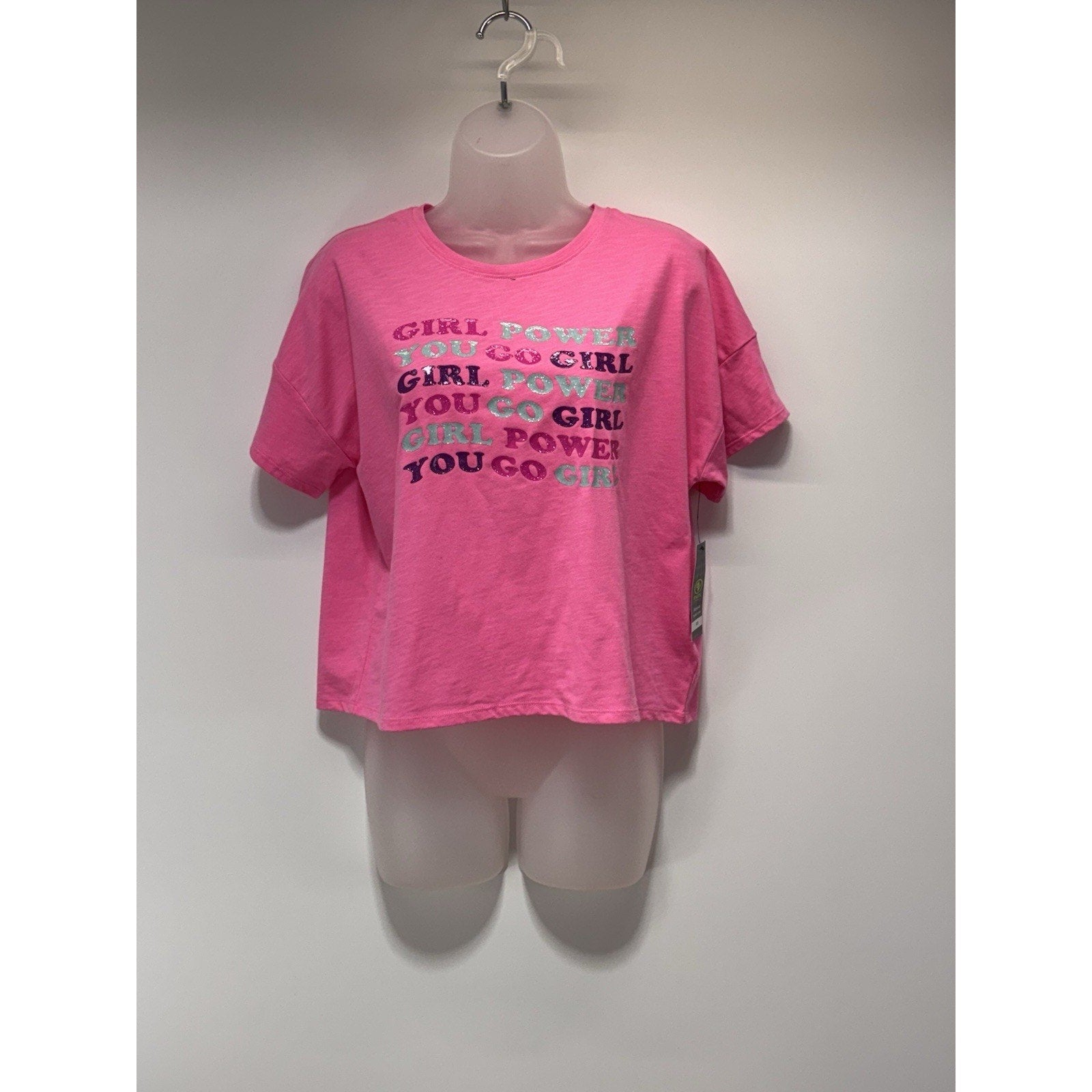Athletec Girl Power Short Sleeve Pink Crop Top Girls Plus Size XL NWT