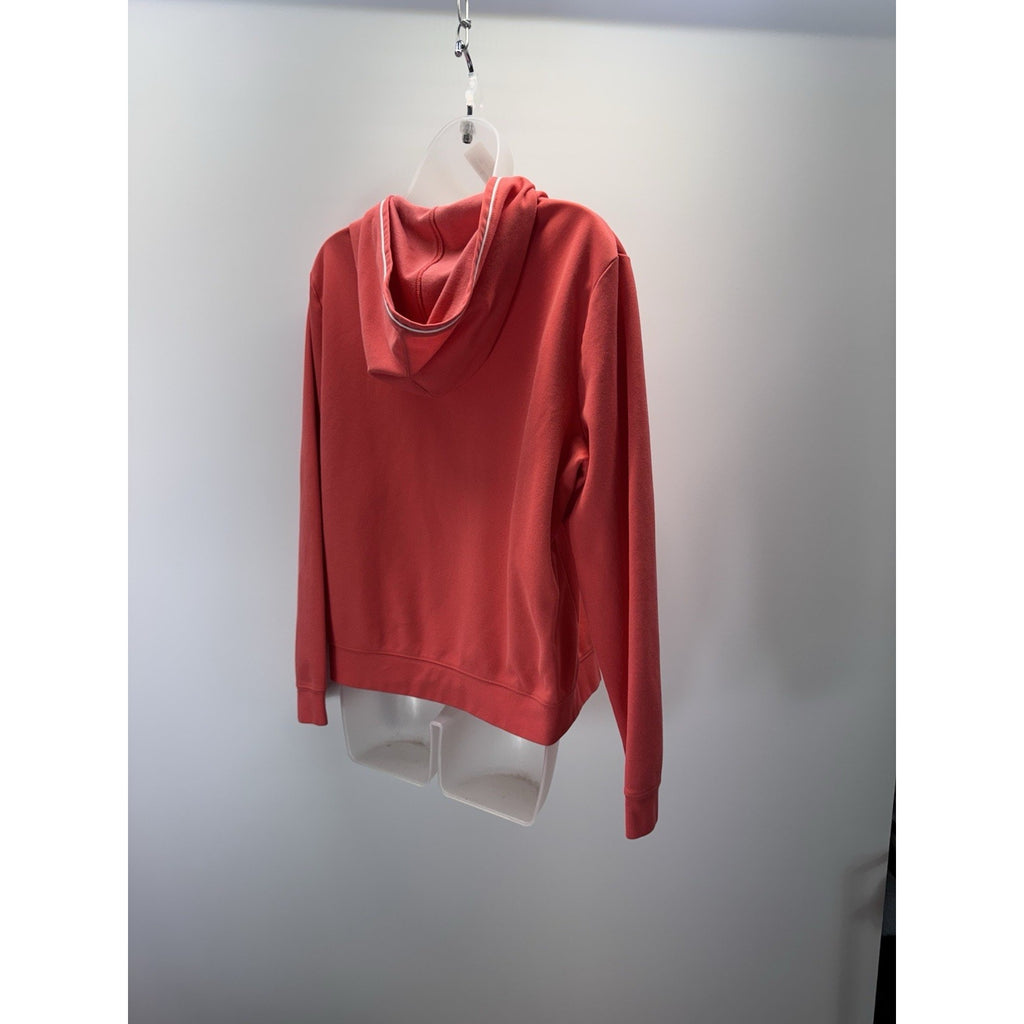 NY&CO Womens Sz L Pink Hoodie Pockets Full Zip White Trimmed