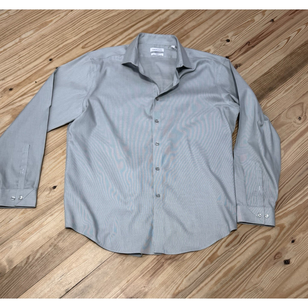 Calvin Klein Steel Grey Slim Fit Stretch Striped Button-Up Long Sleeve Shirt XL