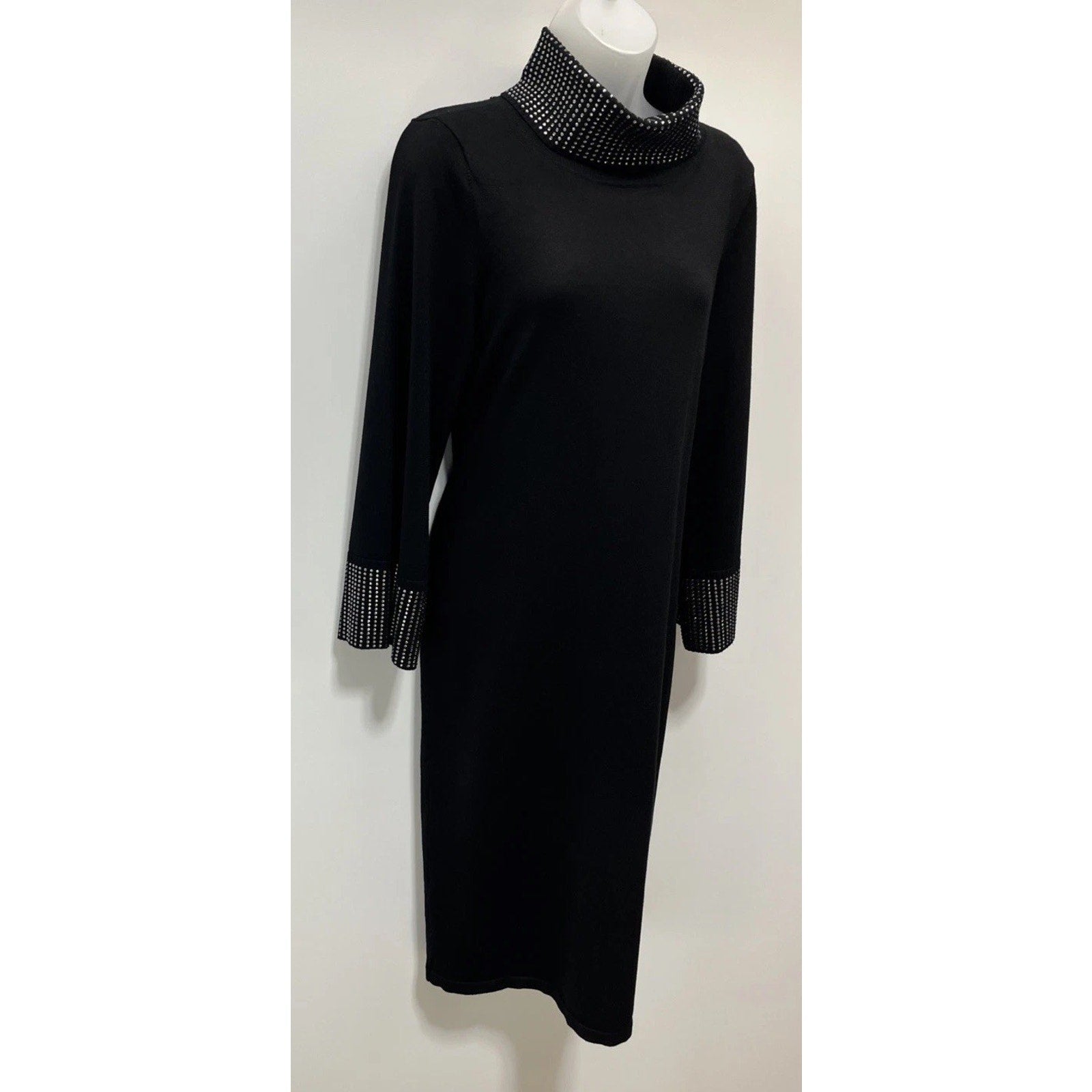 Calvin Klein Women Embellished Turtle Neck Sweater Black Dress Size M