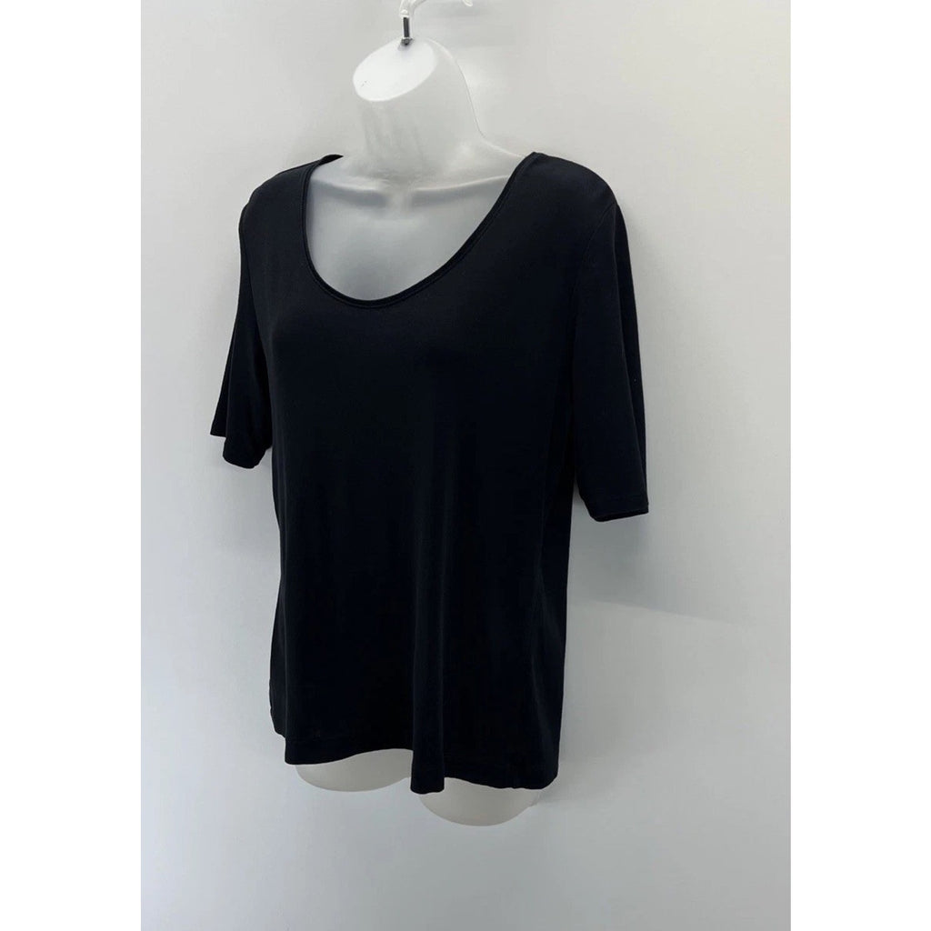 Talbots Shirt Womens Medium Short Sleeve Round Neck Basic Casual Black