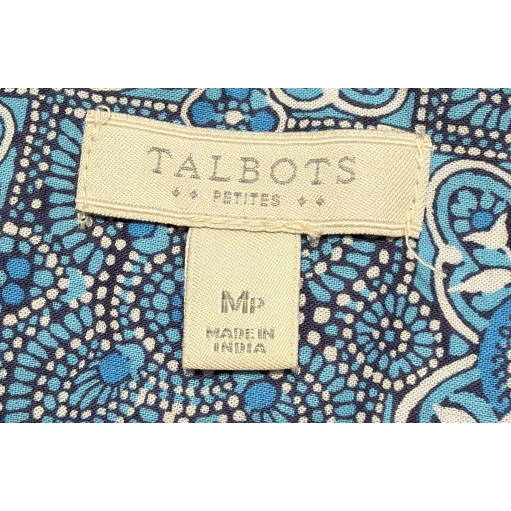 Talbots Popover Blue Medallion Scene Print 1/2 Button Shirt MP Career Casual