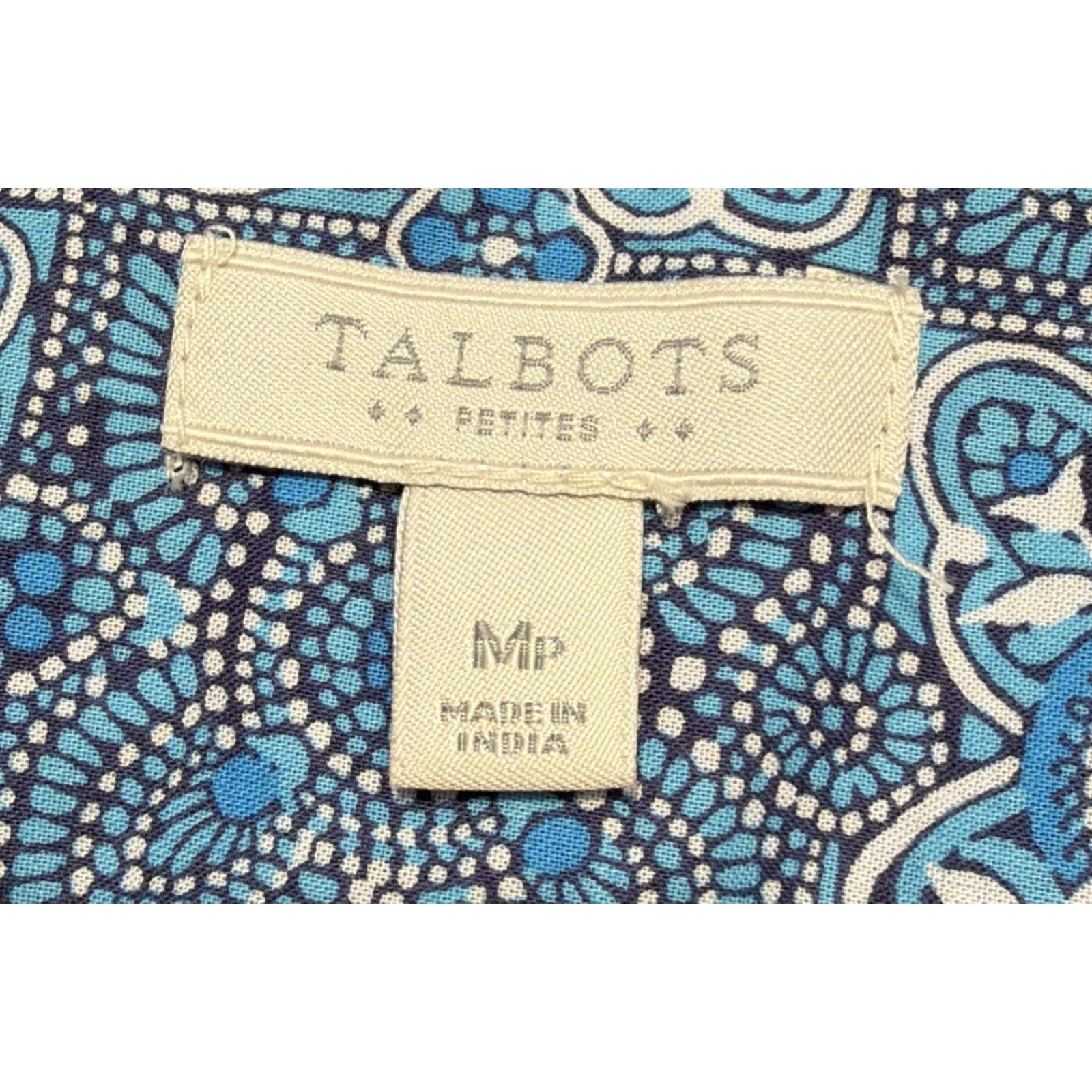 Talbots Popover Blue Medallion Scene Print 1/2 Button Shirt MP Career Casual