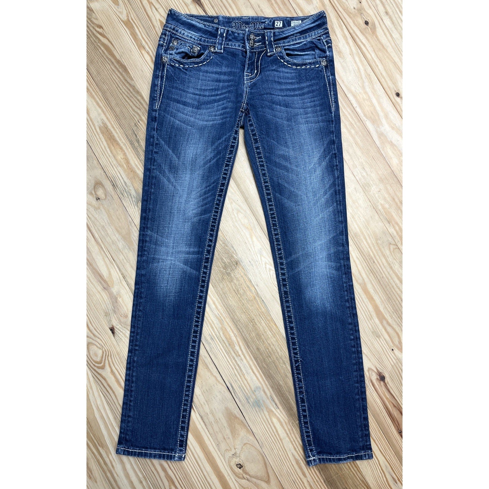 Miss Me Women’s Leather Shadow Wings Low Rise Skinny Jeans Size 27