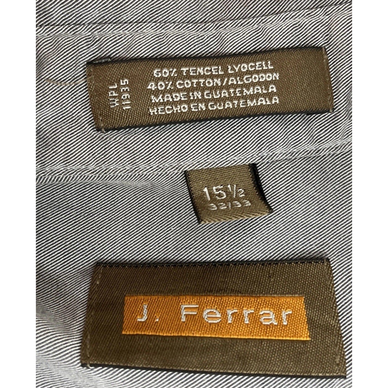 J. Ferrar Mens Gray Ls Button Down Shirt Size 15.5