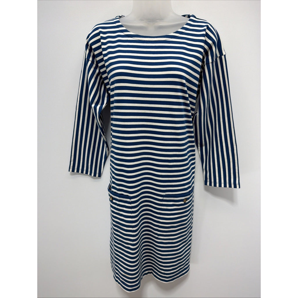 J.Crew Blue Knit Front Pocket Shift Dress In Stripe Size Medium