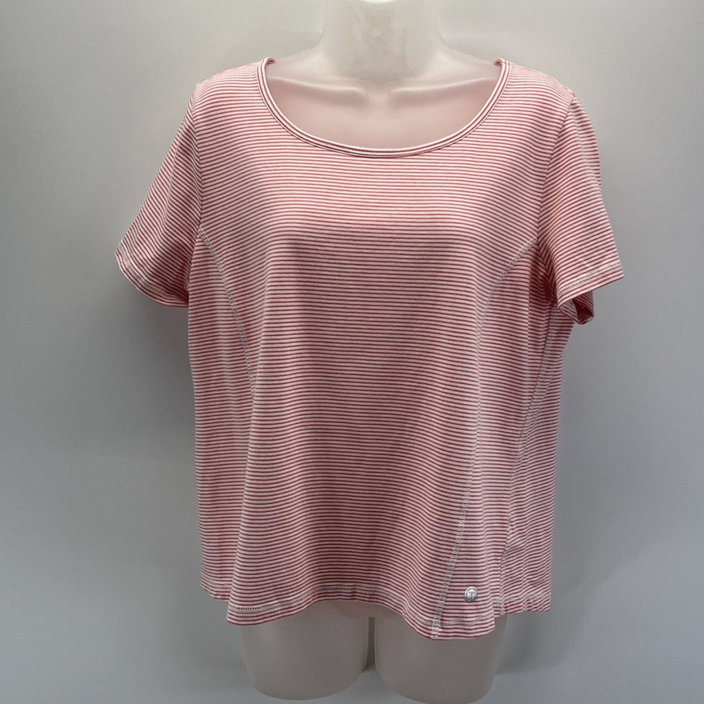 Talbots Size 1X Plus Cotton Pink/White Mix Stripe Pullover Tee Top Blouse