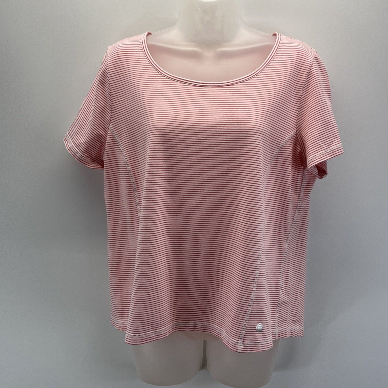 Talbots Size 1X Plus Cotton Pink/White Mix Stripe Pullover Tee Top Blouse