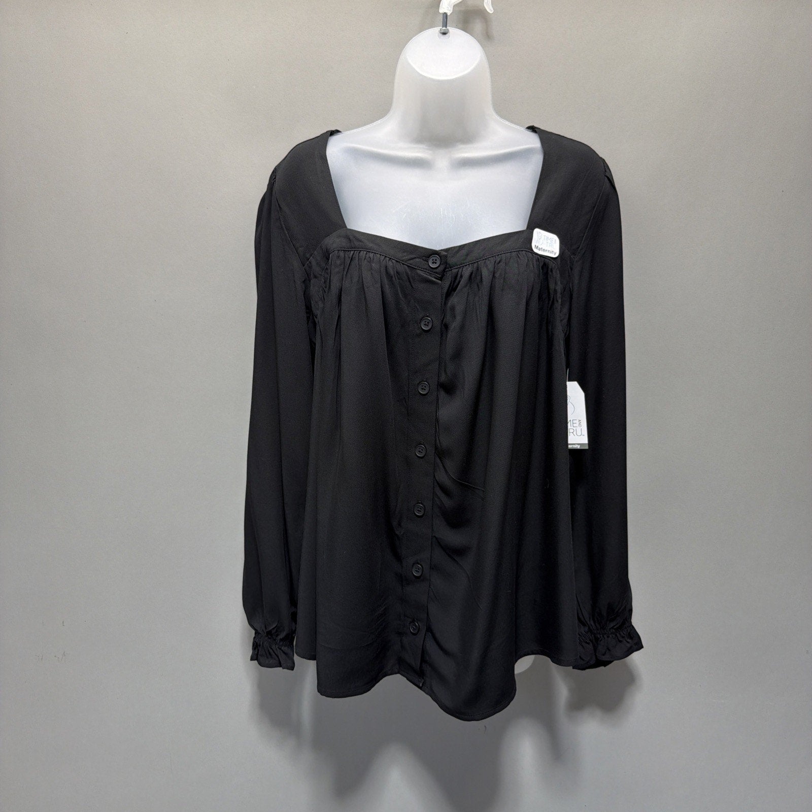 Time and Tru Women's Maternity Top Size M 8-10 Black Square Neck LS Shirt NWT