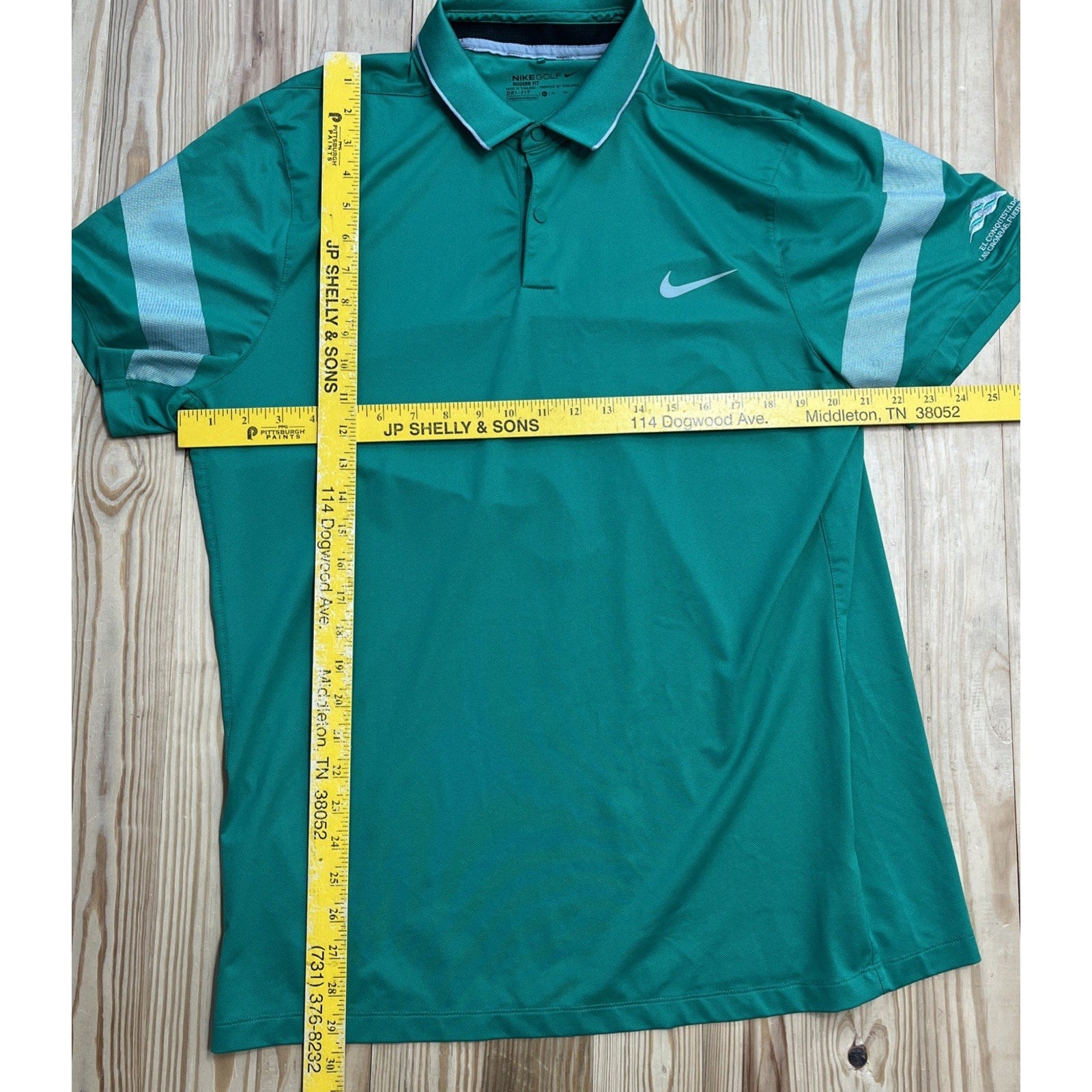 NIKE DRI FIT SS GOLF POLO Shirt Mens XL Green & Grey Trim Snap Button