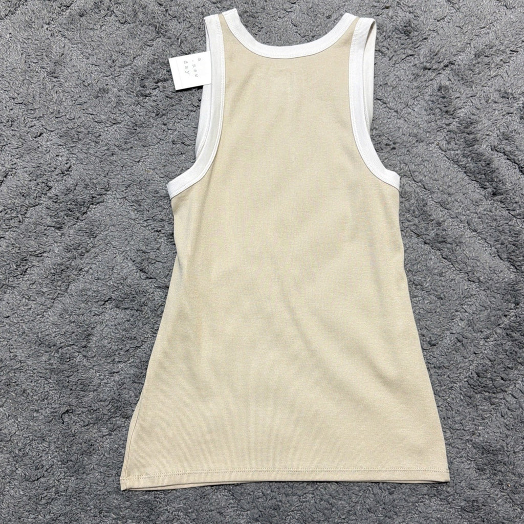 A New Day Ribbed Tank Top Women’s Large Beige Cream High Neck NWT Stretch Basic