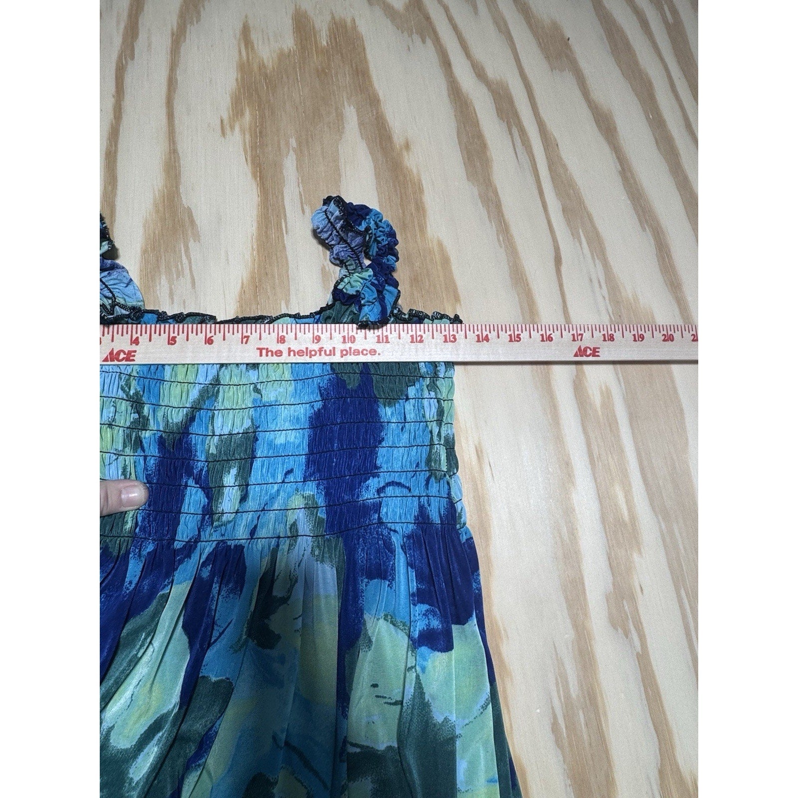 The Drop Smocked Floral Maxi Dress Square Neck Strappy Blue Green XL