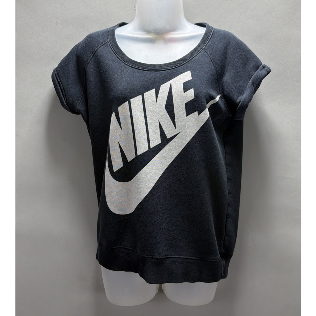 Vtg Nike Womens M Black Short Sleeve French Terry Pullover Fleece Sweatshirt