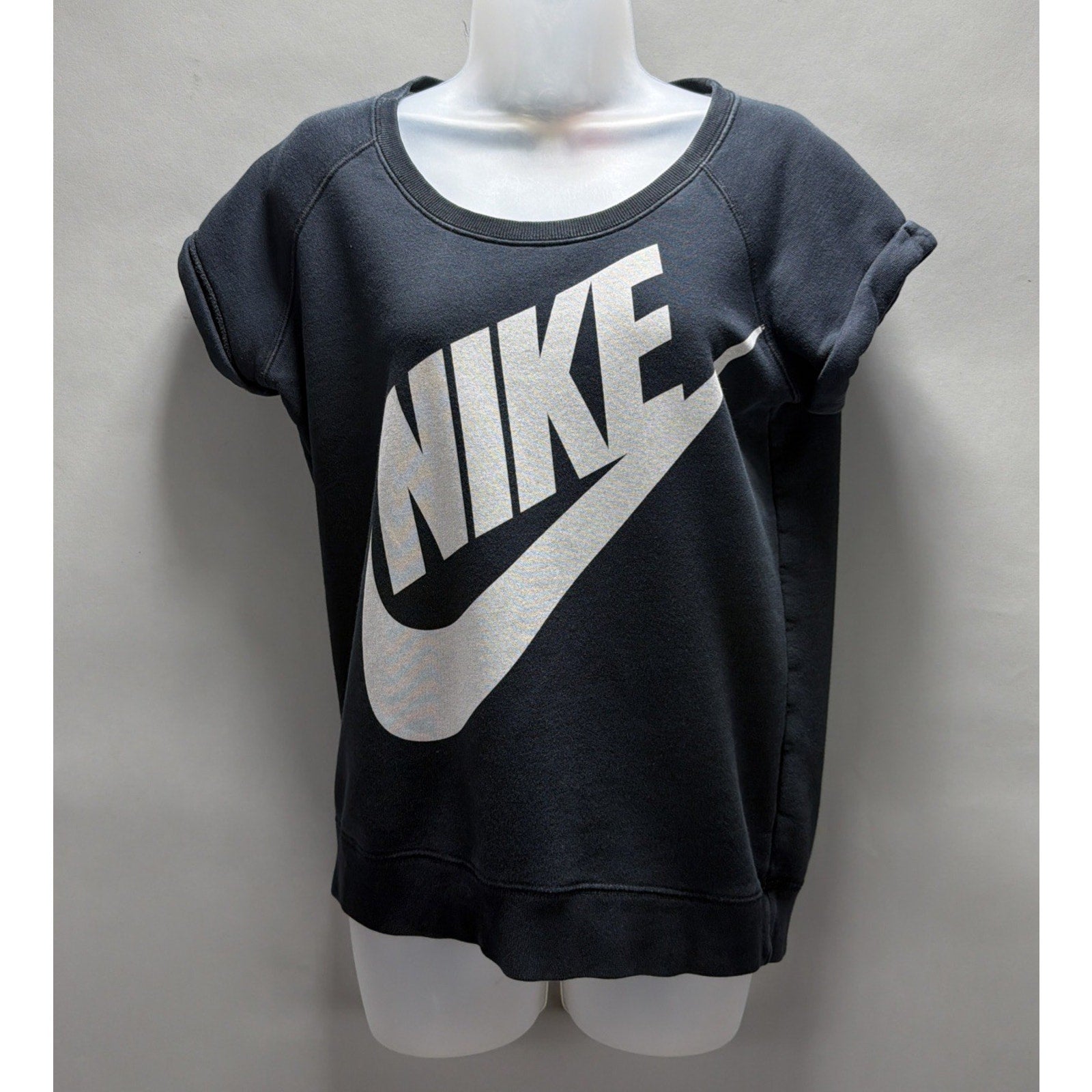 Vtg Nike Womens M Black Short Sleeve French Terry Pullover Fleece Sweatshirt