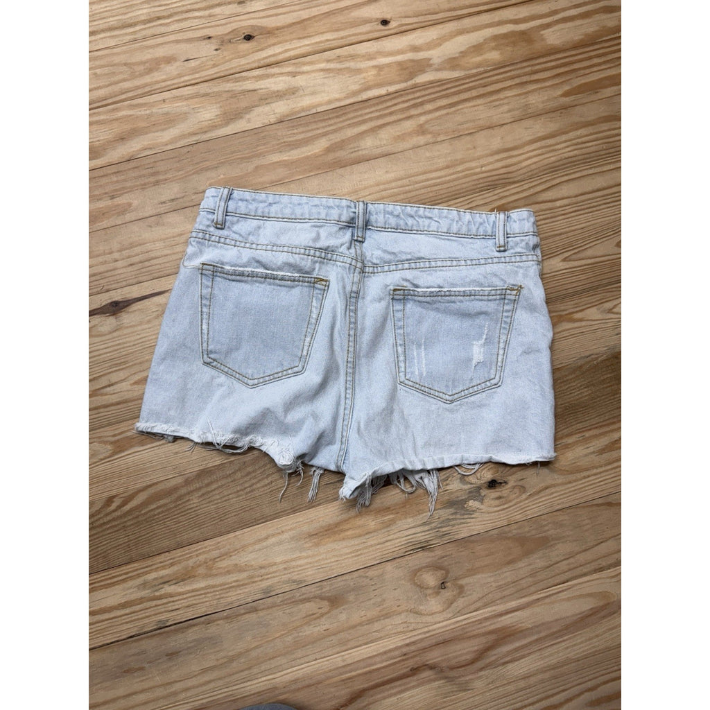 Signature8 Women's Button Fly Distressed High-Rise Denim Shorts Size Medium