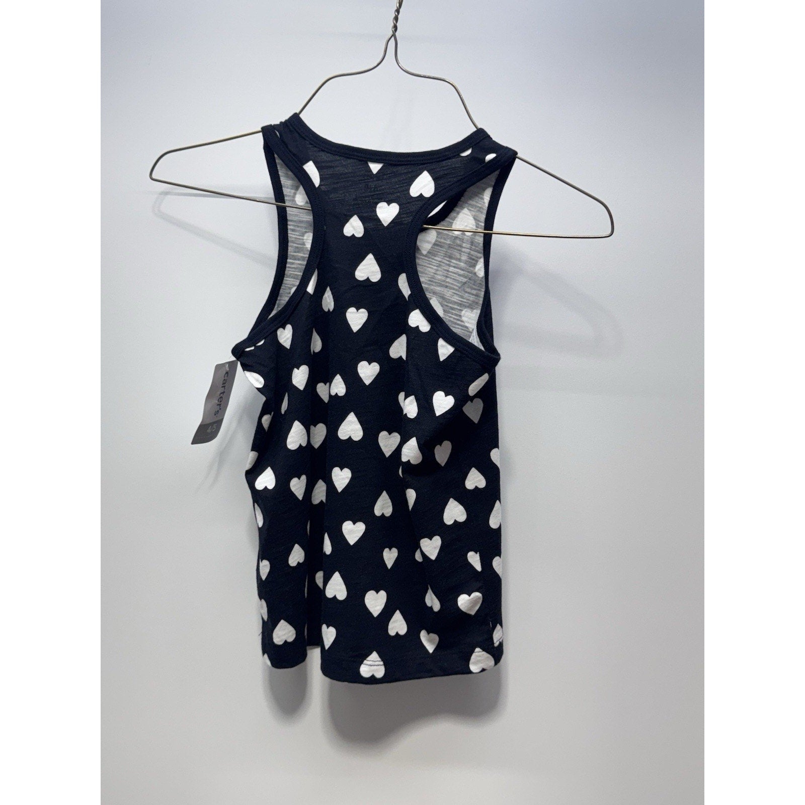 Carter's Black With White Hearts Tank Top Girls Size Small 4/5 New With Tags