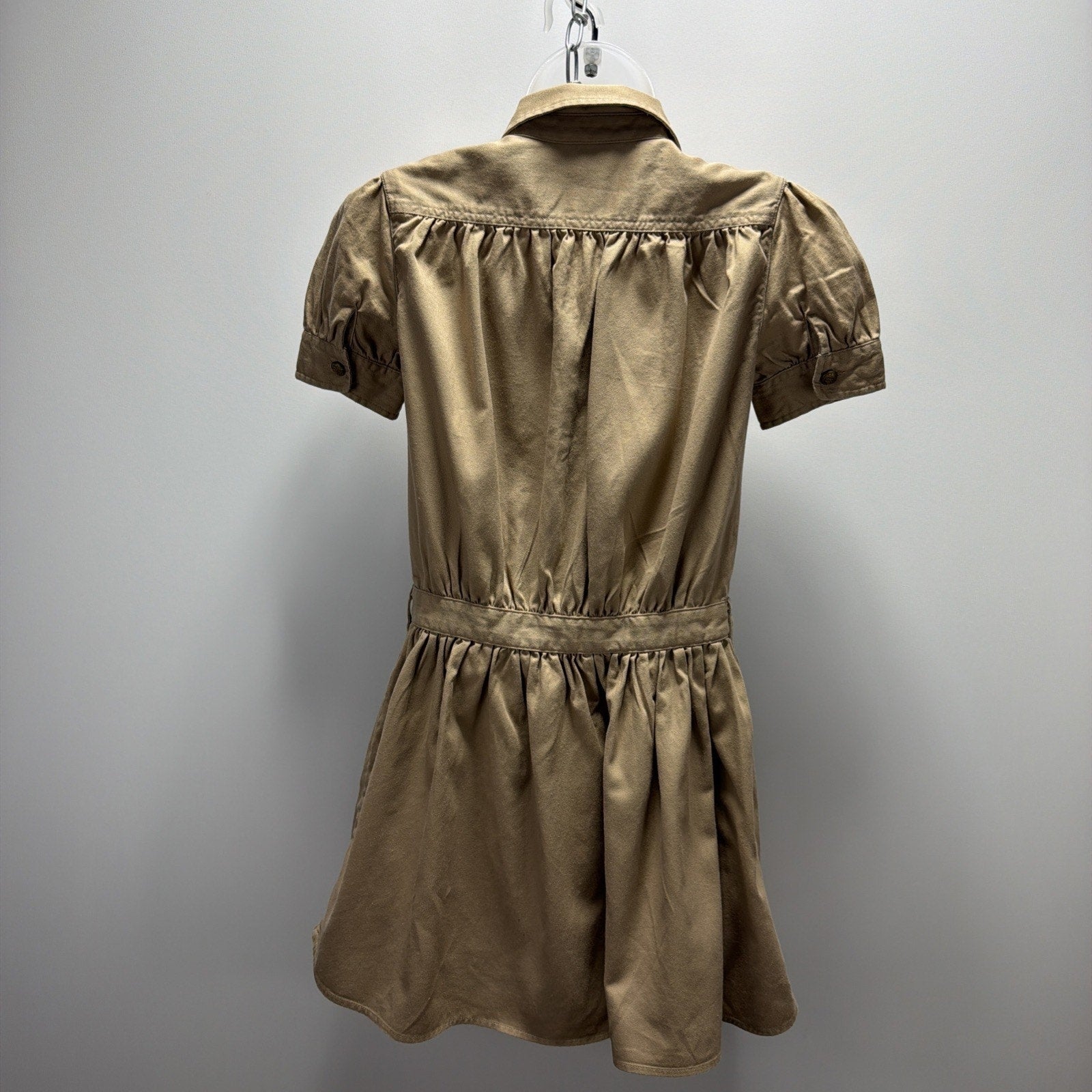 Polo Ralph Lauren Girls 12 Beige Solid Twill Collared Shirt Dress Button Front