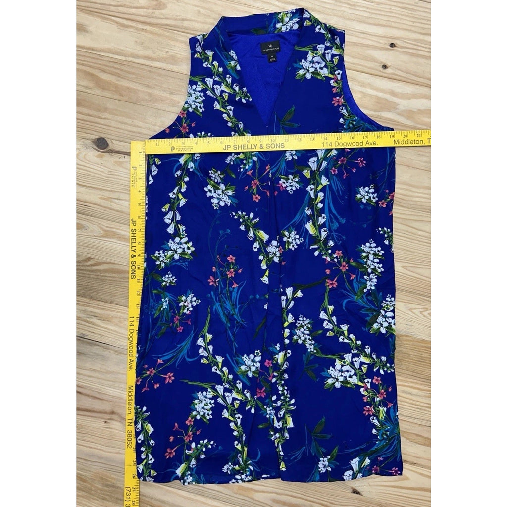 Worthington Women's Sz 6 Blue Floral Print Lined Sleeveless Sheath Dress.
