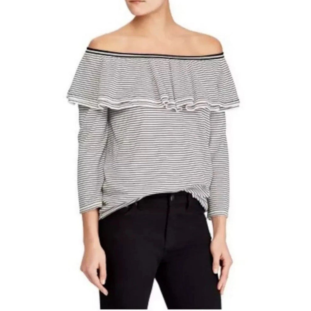 RALPH LAUREN Plus 3X Striped knit Lagenlook 3/4 Sleeve Ruffled Sweater SOFT!