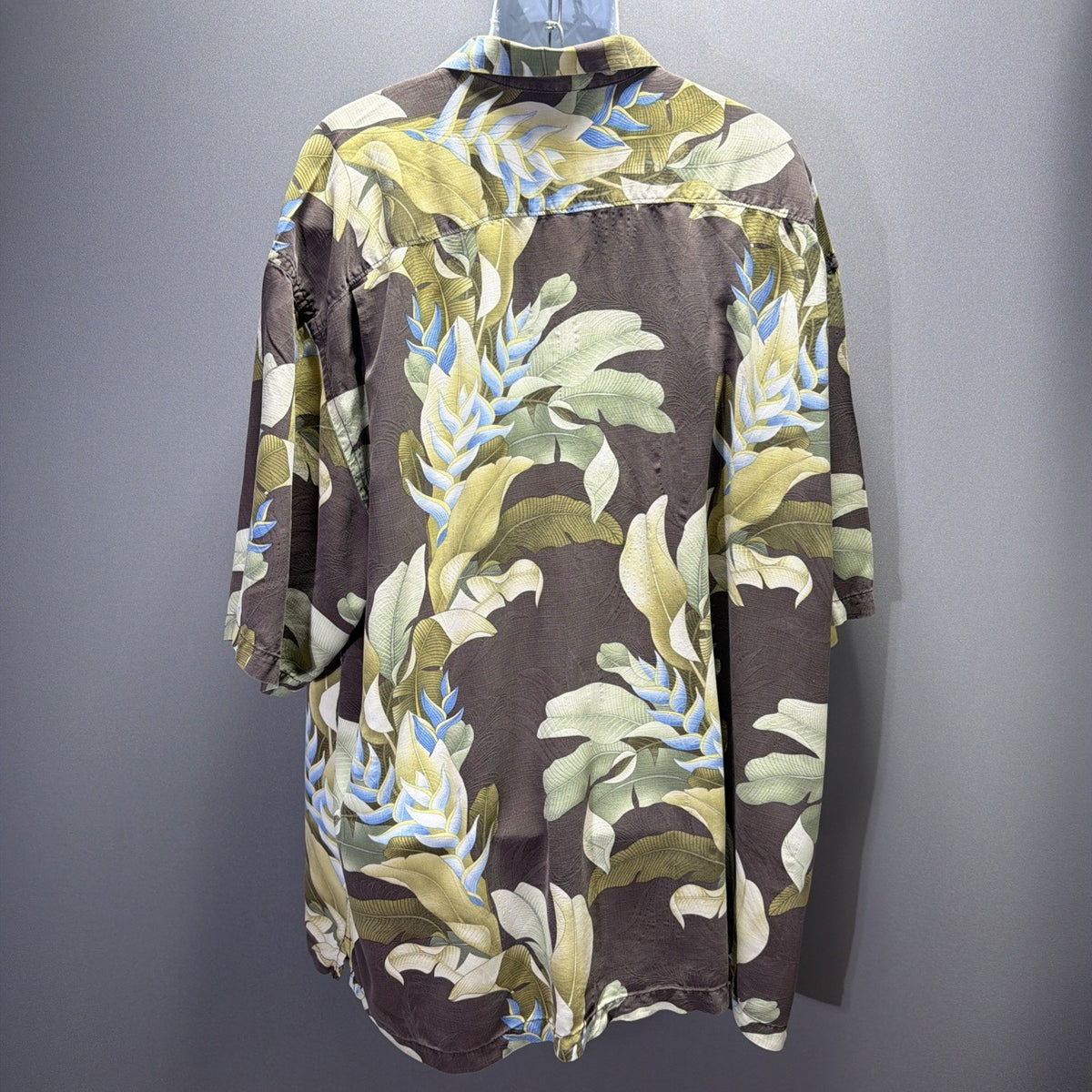 Tommy Bahama Silk Hawaiian Embroidered Camp Shirt Brown Hibiscus Floral 4X Tall