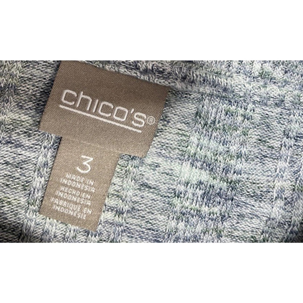 Chicos Sweater Womens Size XL or 3 Heathered Blue Green V Neck Oversized