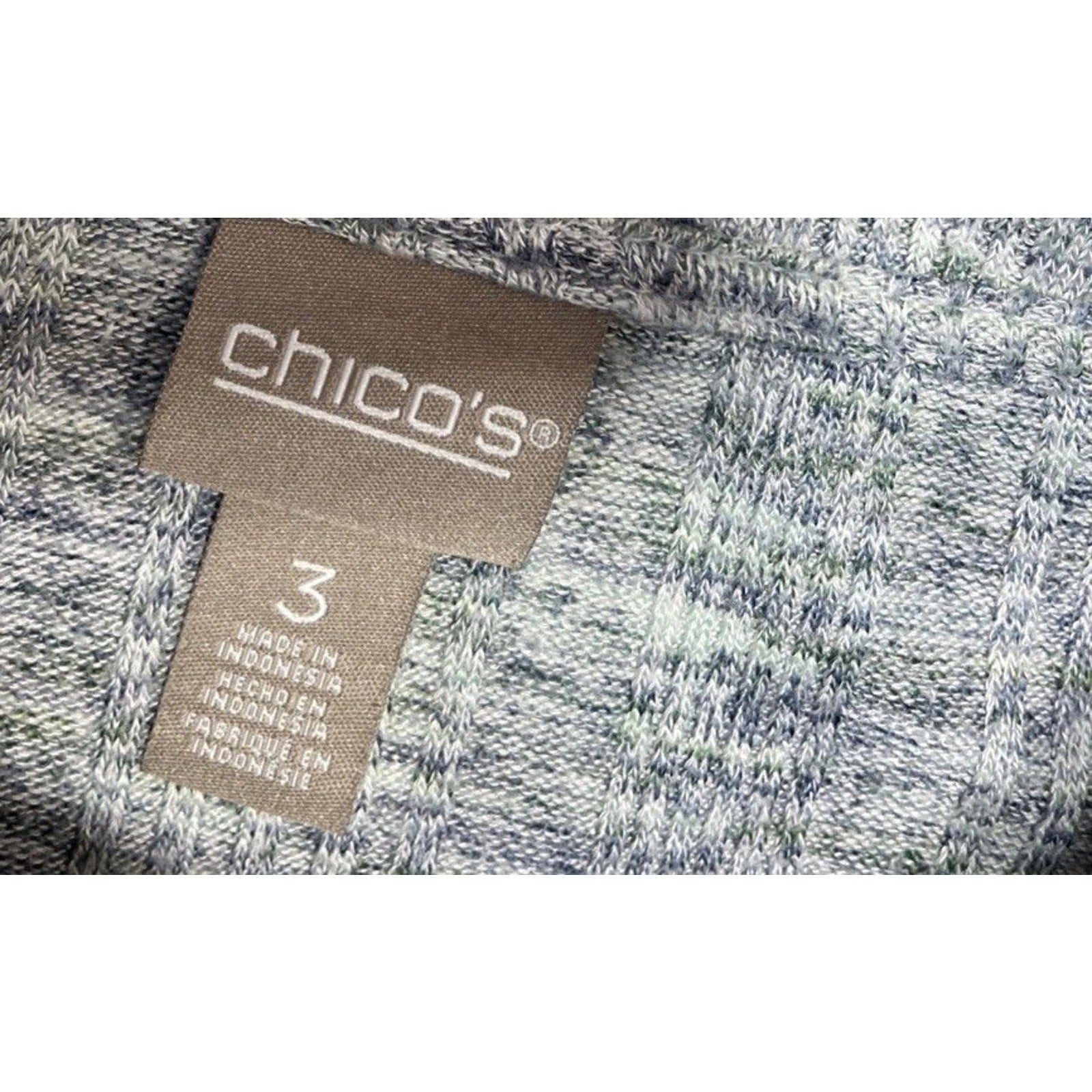 Chicos Sweater Womens Size XL or 3 Heathered Blue Green V Neck Oversized
