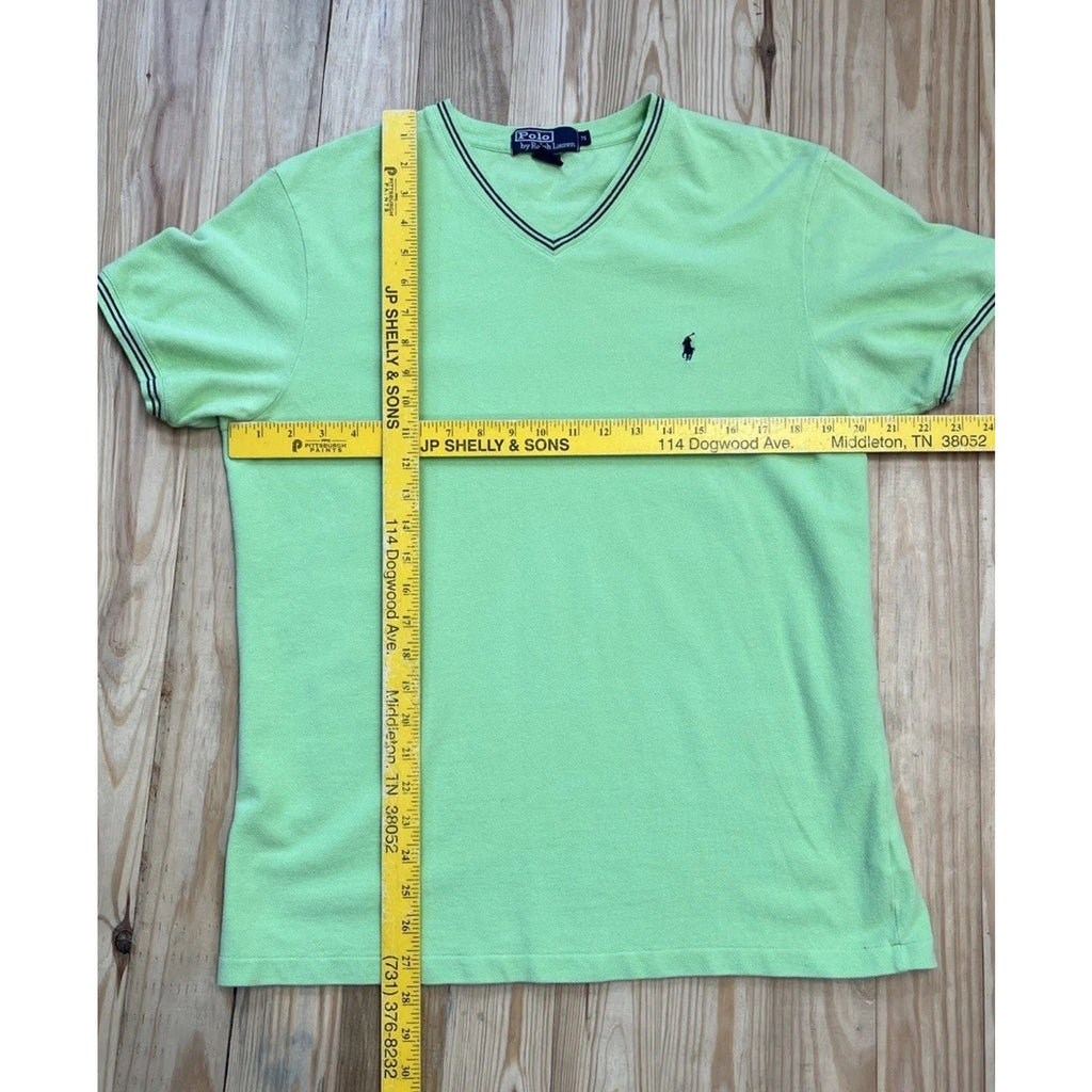 Vintage Men’s Polo Ralph Lauren Green V Neck Heavy T Shirt Size Medium