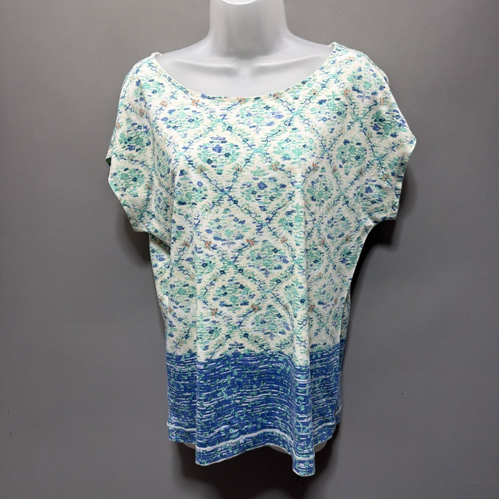 Lauren Ralph Lauren Womens Floral Boat Neck Short Sleeve Top Black Multi L