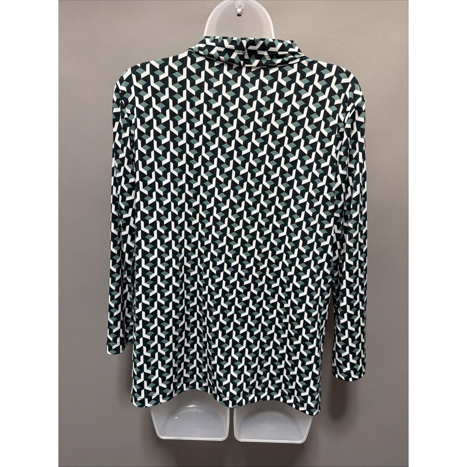 Calvin Klein Womens Size Large Geo Print 3/4 Sleeve Blouse Career Casual New