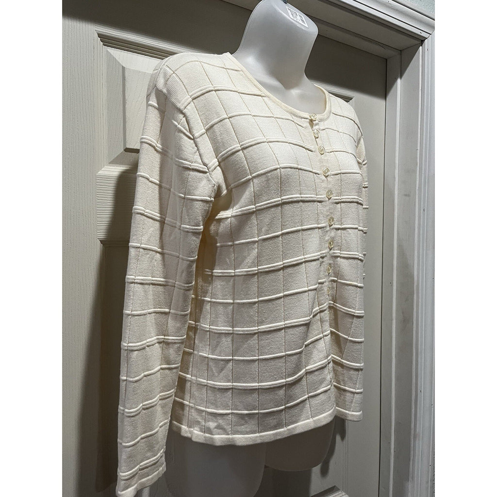 Kim Rogers Women's Sweater Button Up Cardigan Ivory Size PM Petites