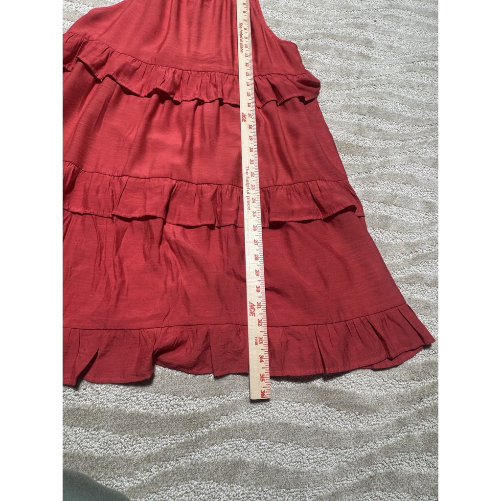 ODDI Womens Medium Red Tiered Ruffle Halter Dress Sleeveless Boho Mini