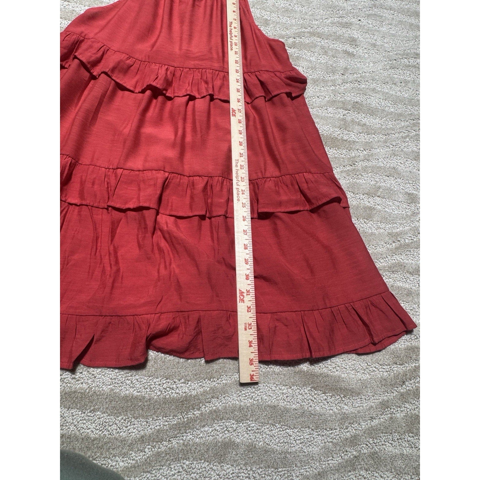 ODDI Womens Medium Red Tiered Ruffle Halter Dress Sleeveless Boho Mini