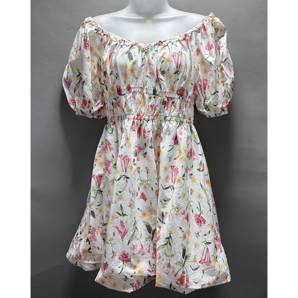 H&M Womens Floral Size Medium Bubble Hem Puff Sleeve Dress Fairy Whimsy