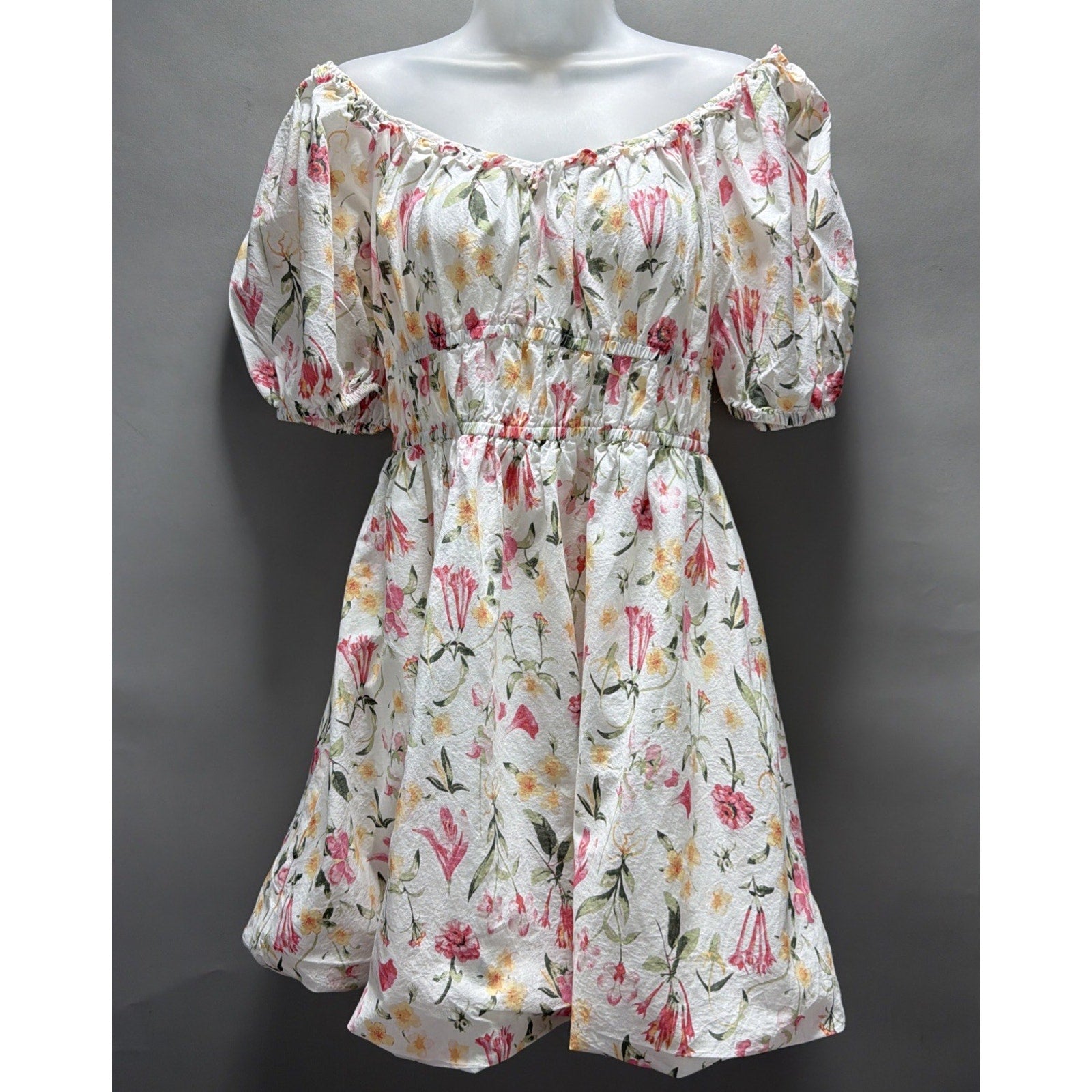 H&M Womens Floral Size Medium Bubble Hem Puff Sleeve Dress Fairy Whimsy